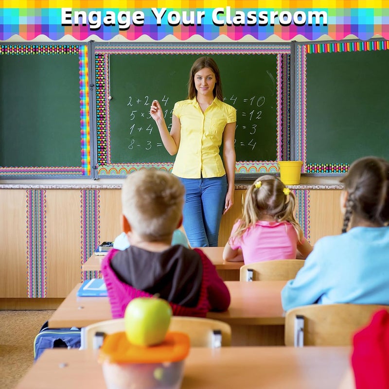 DASTTUIS 6 Rolls 196.8 Ft Decorative Rainbow Bulletin Board Borders Set – Colorful Classroom Trim - Rainbow Theme for Teachers, Schools & Office Decor -Perfect for Birthday, Back to School Theme - Image 3